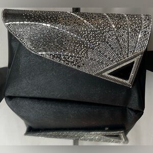 Chic Black Clutch Bag with Silver Details